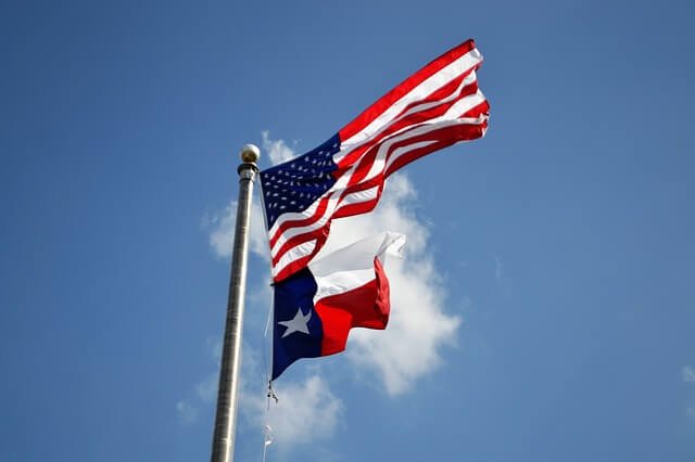 flag flying over Arlington Texas neighborhood