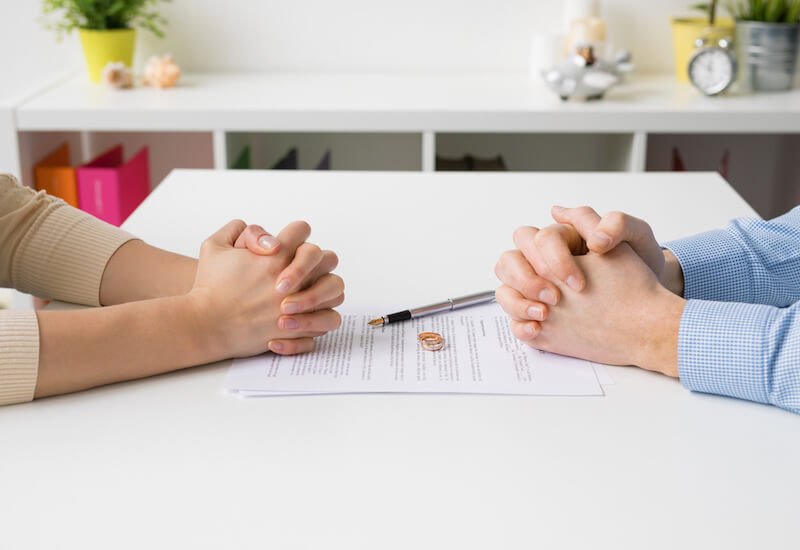 couple going over divorce documents 