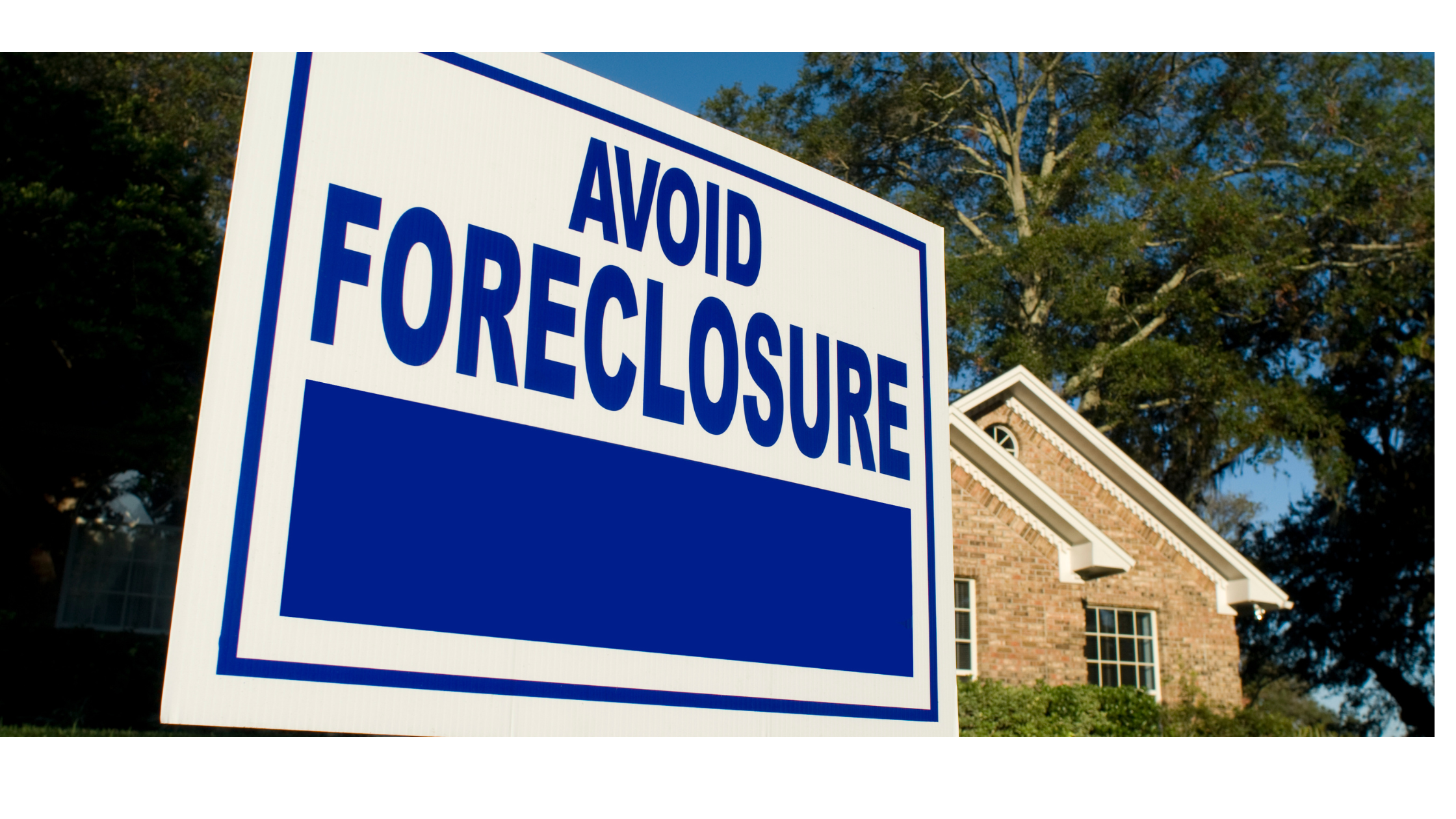 Blue sign that reads avoid foreclosure.