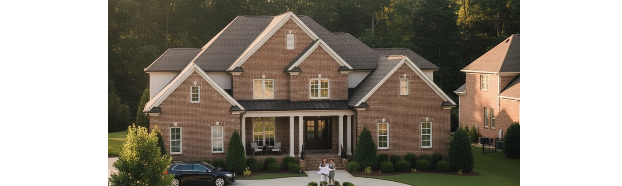 A luxury brick estate in a quiet South Charlotte neighborhood featuring a circular driveway and manicured landscaping, representing discreet off-market real estate opportunities in Ballantyne and Blakeney