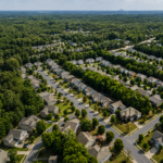 Aerial view of a suburban neighborhood near Charlotte.
