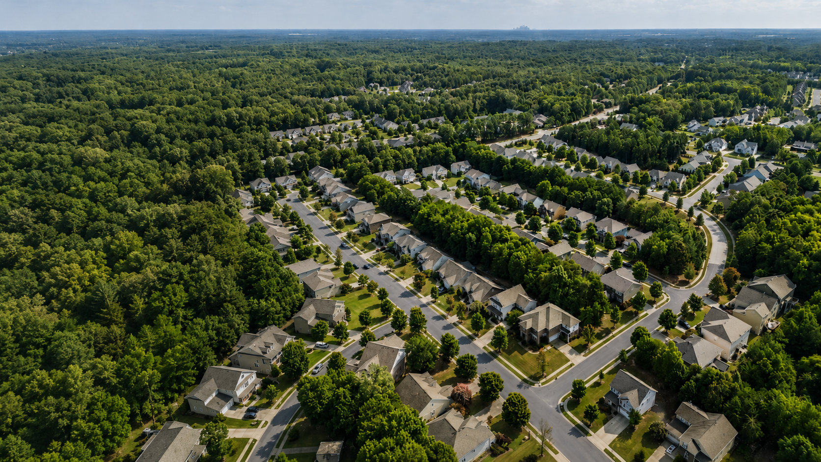 Aerial view of a suburban neighborhood near Charlotte.