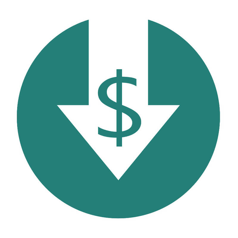 dollar sign on a down arrow with a green backgroud