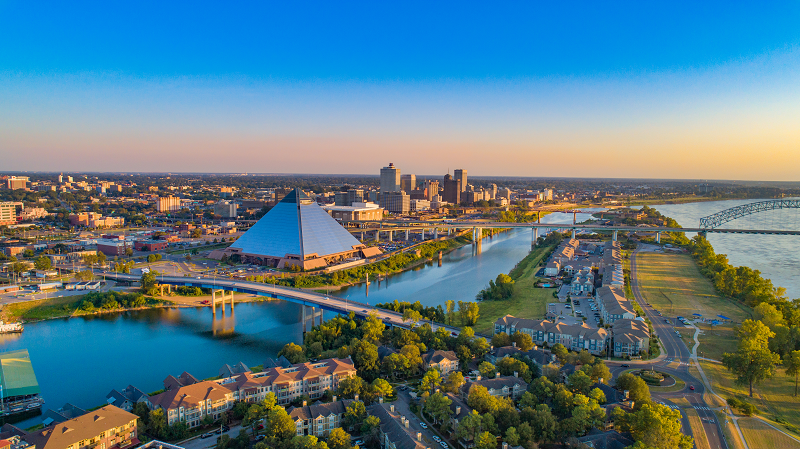 An aerial view of the Memphis downton