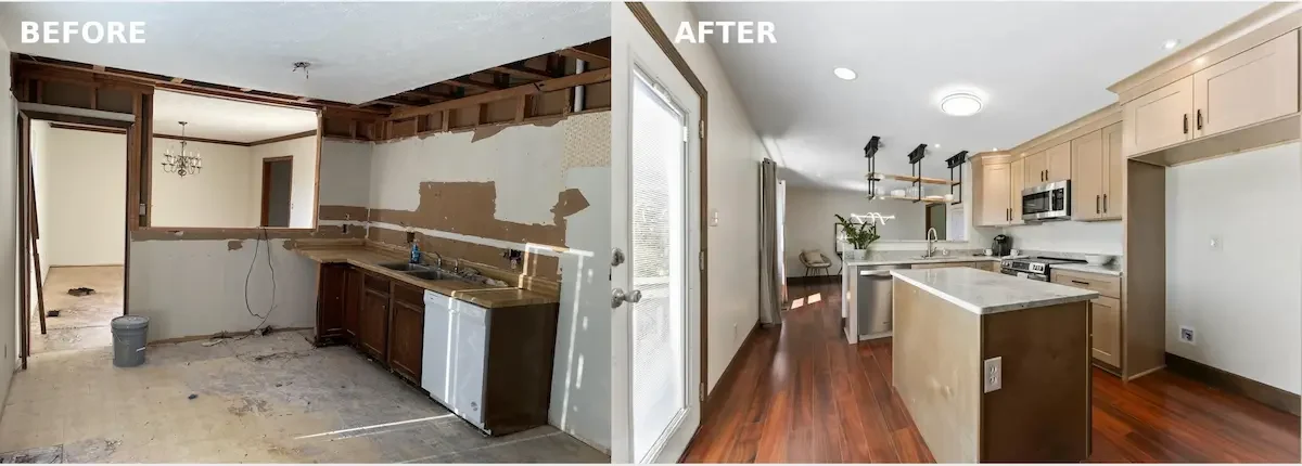 Before and after renovation of a house purchased as-is in Knoxville, TN by East Tennessee Home Buyers