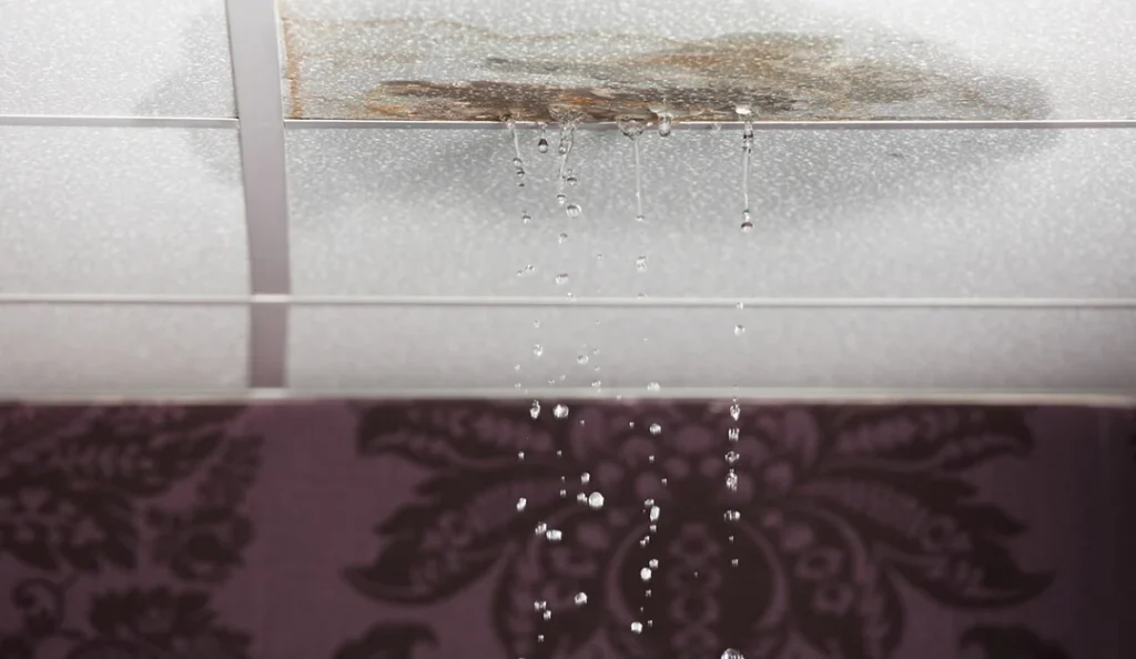Water-damaged house interior with stained walls and flooring in Knoxville, Tennessee