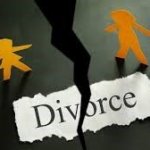cartoon man & woman & sign says divirce