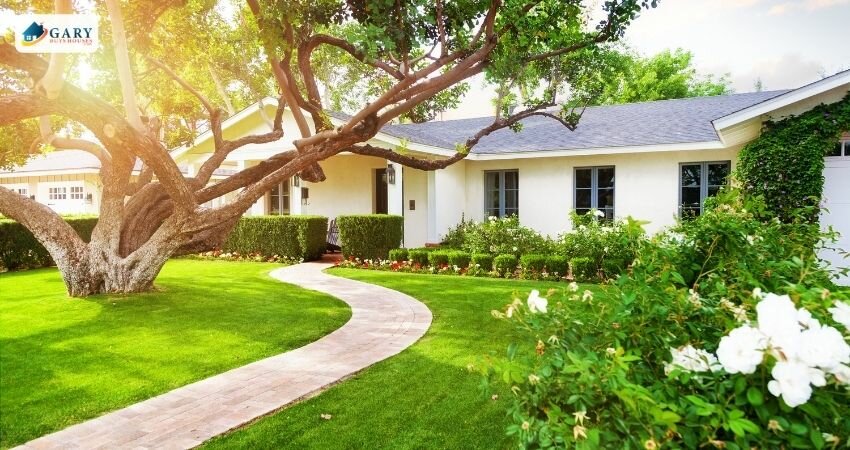 home with a well groomed front yard