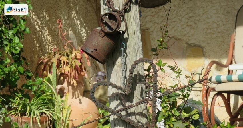 old yard furniture and decorations