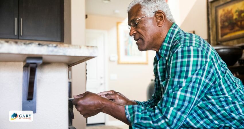 Old man making repairs