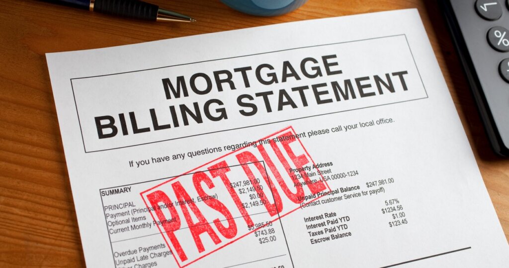 Past Due Mortgage statement on a desk.
