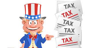 Picture of Uncle Sam pointed at a bunch of papers labeled Taxes.