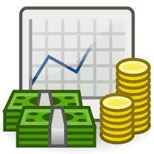stacks of cash and gold coins in front of a graph going up to represent the economy.