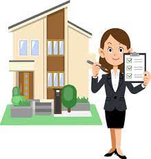 A woman standing in front of a home, evaluating its location