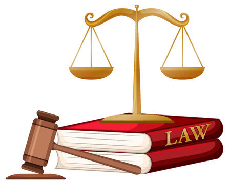 law books and law scale and gavel.