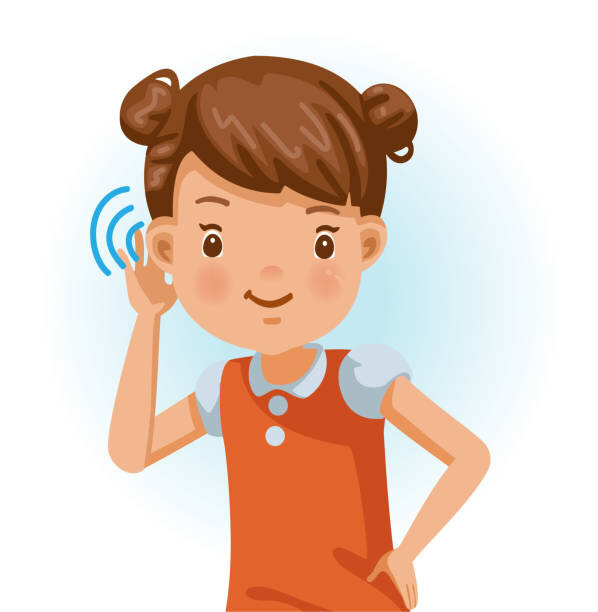 girl holding her hand to her ear as if to signify she is listening