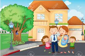 Image of a family in front of a beautiful house