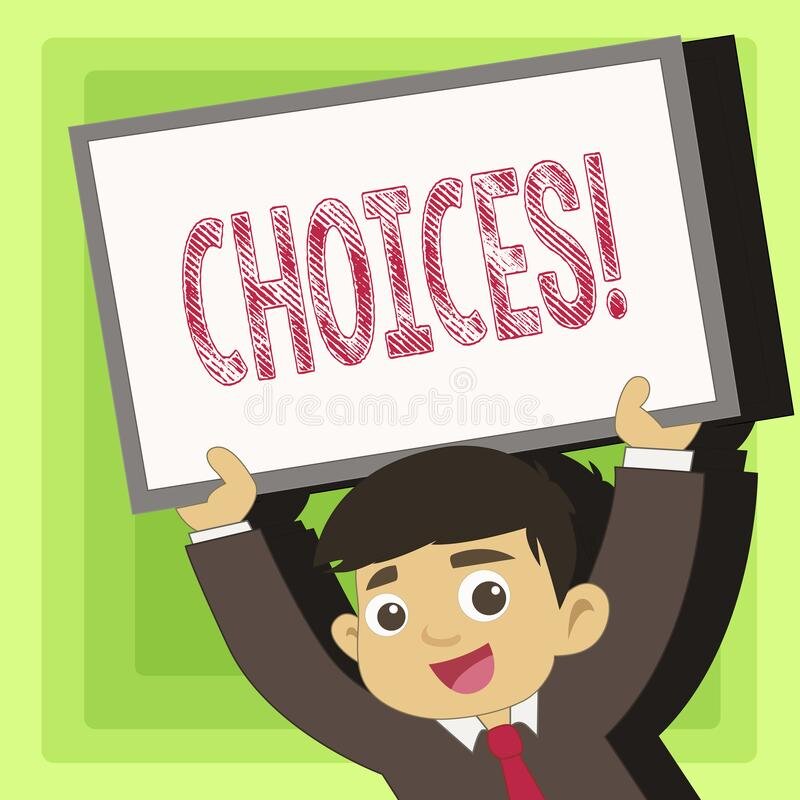 picture of man holding a sign that says "choices"