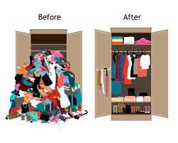 before and after image of a dirty and full closet, than a clean an organized one