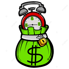 a clock in a money bag representing time consuming and expensive