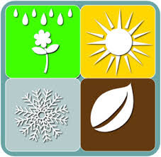 image of the seasons with less artwork and showing snow, fall leafs and rain