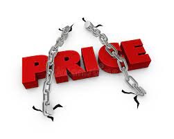 The word price with locked chains around it signifying price stability.
