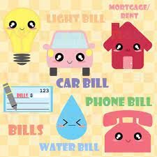 Picture of all types of bills, utility, mortgage, phone, water, car etc