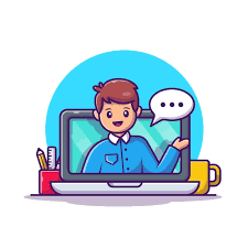A boy coming through the computer signifying his online presence