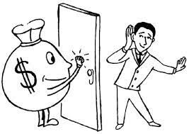 Opportunity knocking on a door and a man on the other side listening