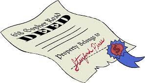 Image of a property Deed with an address on top and it looks like its signed.