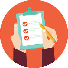 an image of a person holding a clipboard with paper and checkmarks referring to evaluation