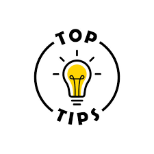 a bright lightbulb with the words "top tips"