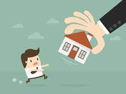 image of a hand plucking a house from a man referring to foreclosure.