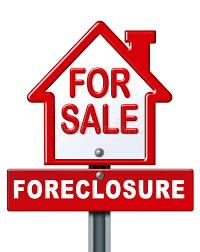 image of a red for sale sign with a foreclosure sign just under it.