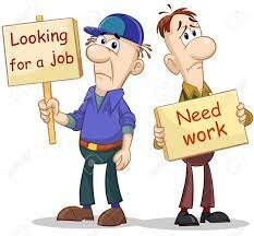 image of two men holding signs wanting jobs and/or looking for jobs referencing unemploymennt