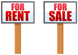 image of two signs, one reads "for rent" the other reads "for sale"