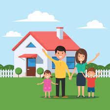 image of a family in front of a house referring to a family home