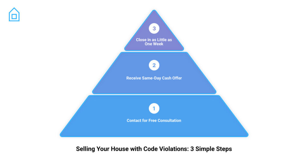 Step-by-step infographic showing how to sell a house with code violations in San Antonio