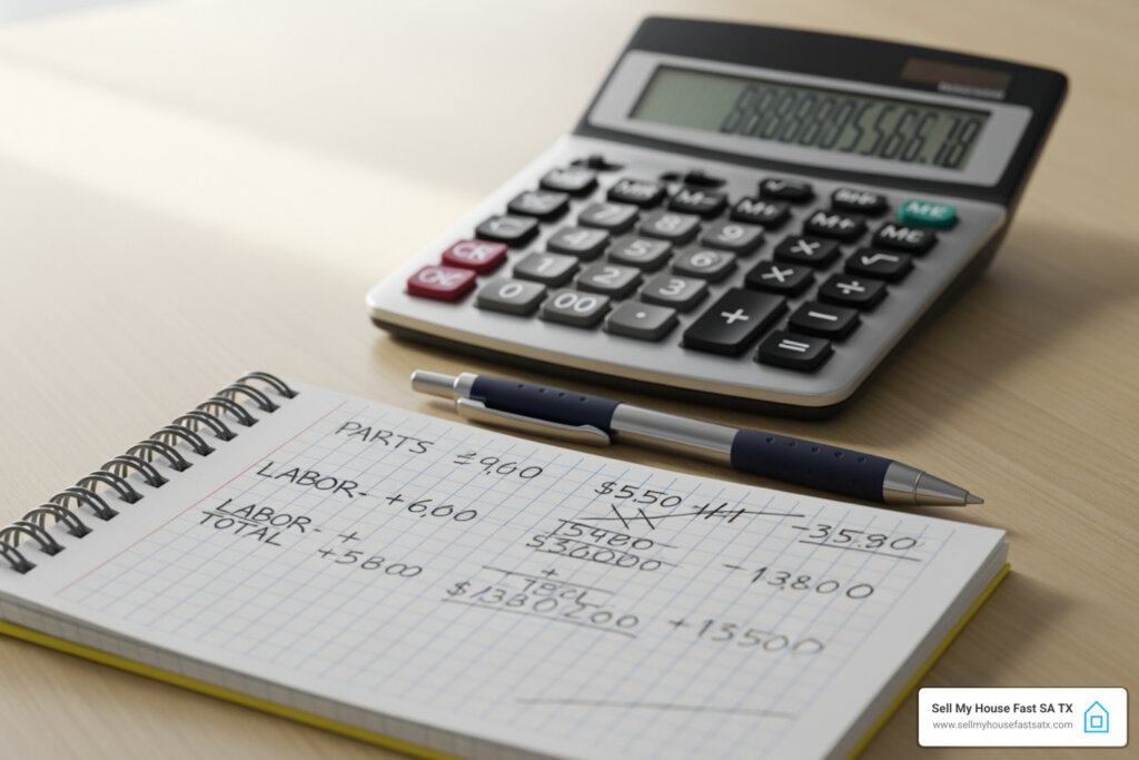 Calculator and notepad with repair cost estimates - sell house with repairs San Antonio - sell house with repairs needed