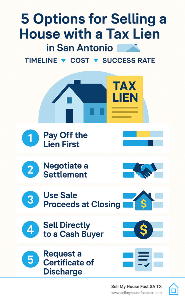 Infographic showing the 5 main options for selling a house with tax lien in San Antonio