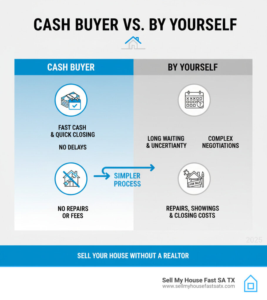 Infographic showing the advantages about selling a house without realtor to a cash buyer instead of by yourself