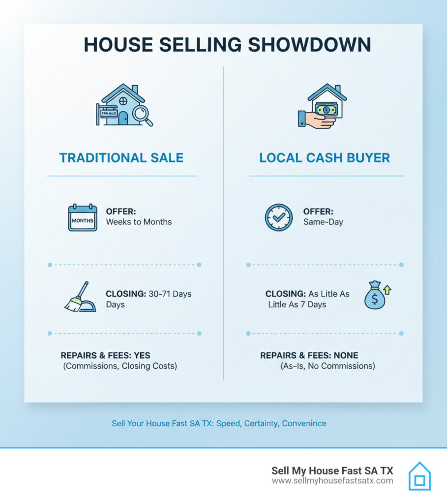 Comparison of Traditional Sale vs. Selling to Sell My House Fast SA TX - when to worry about house not selling infographic