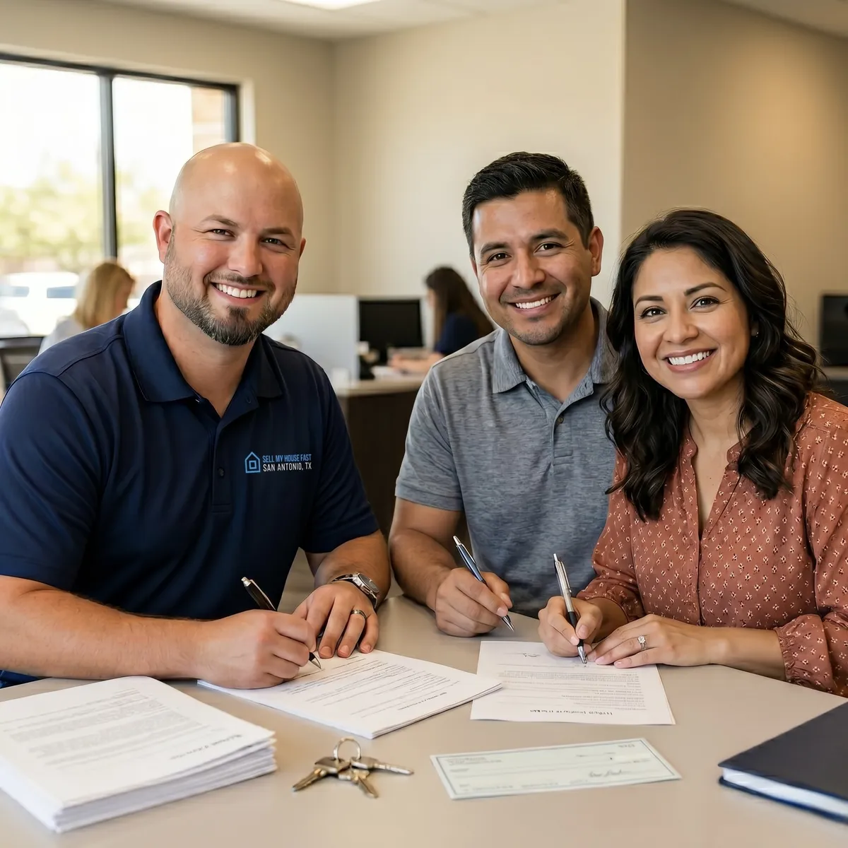 San Antonio home buyers, Daniel Cabrera at a closing table with sellers