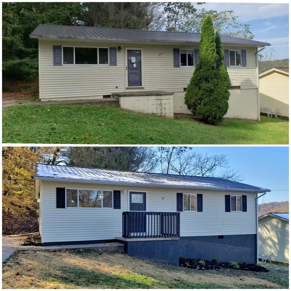 AM Investments exterior renovation, before at top and after at bottom