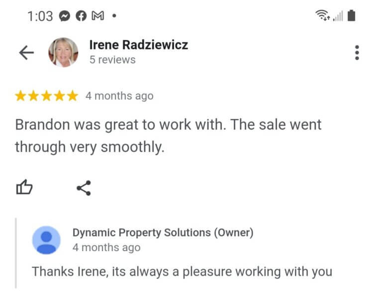 Google 5 Star Review Irene