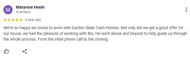 We buy houses Google review for a homeowner in New Jersey