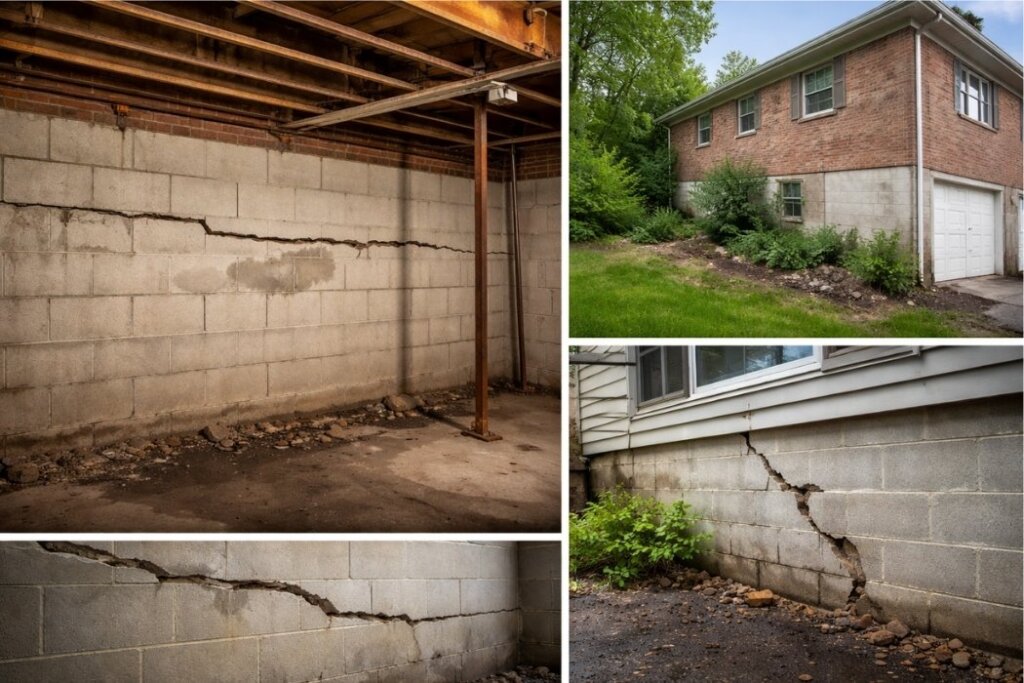 Home in New Jersey with visible structural foundation cracks