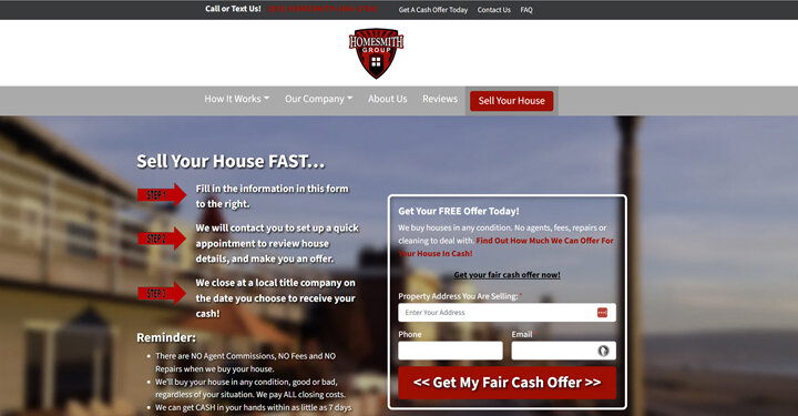 Sell your house fast in California with Homesmith Group by filling out this simple form to get a cash offer today.