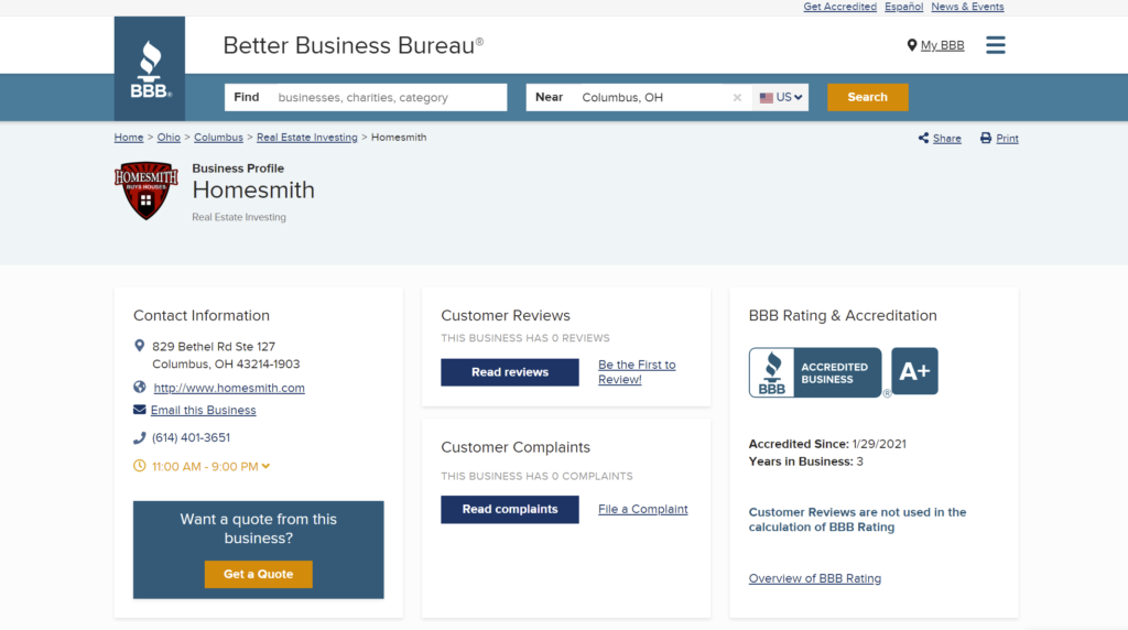 BBB A+ Accredited Page