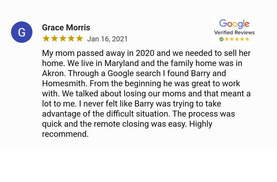 grace m google 5-star review for Homesmith Buys Houses